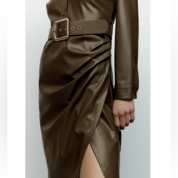 Zara Belted Faux Leather Dress - Picture 3 of 10